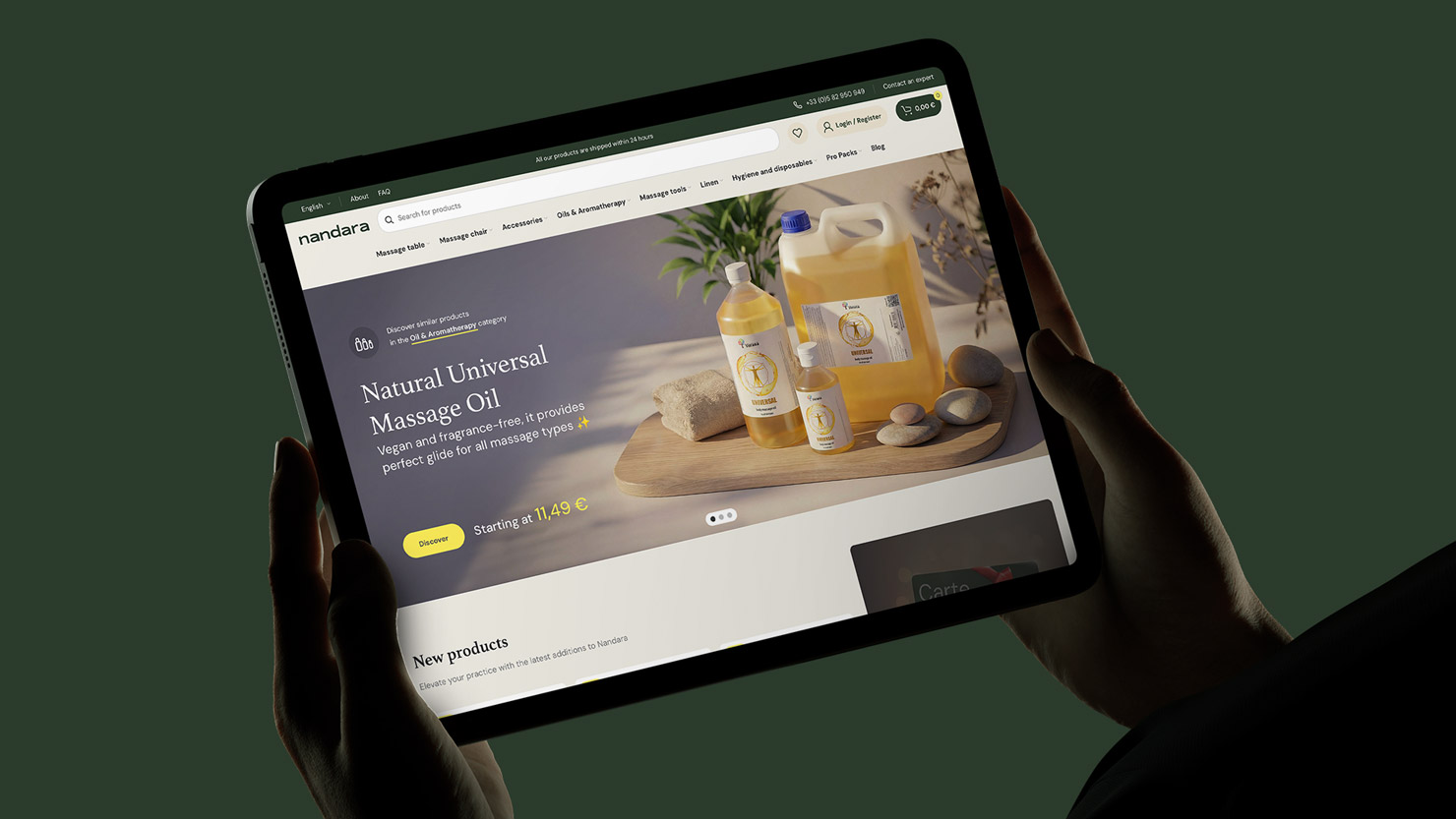 Nandara e-commerce homepage displayed on a tablet